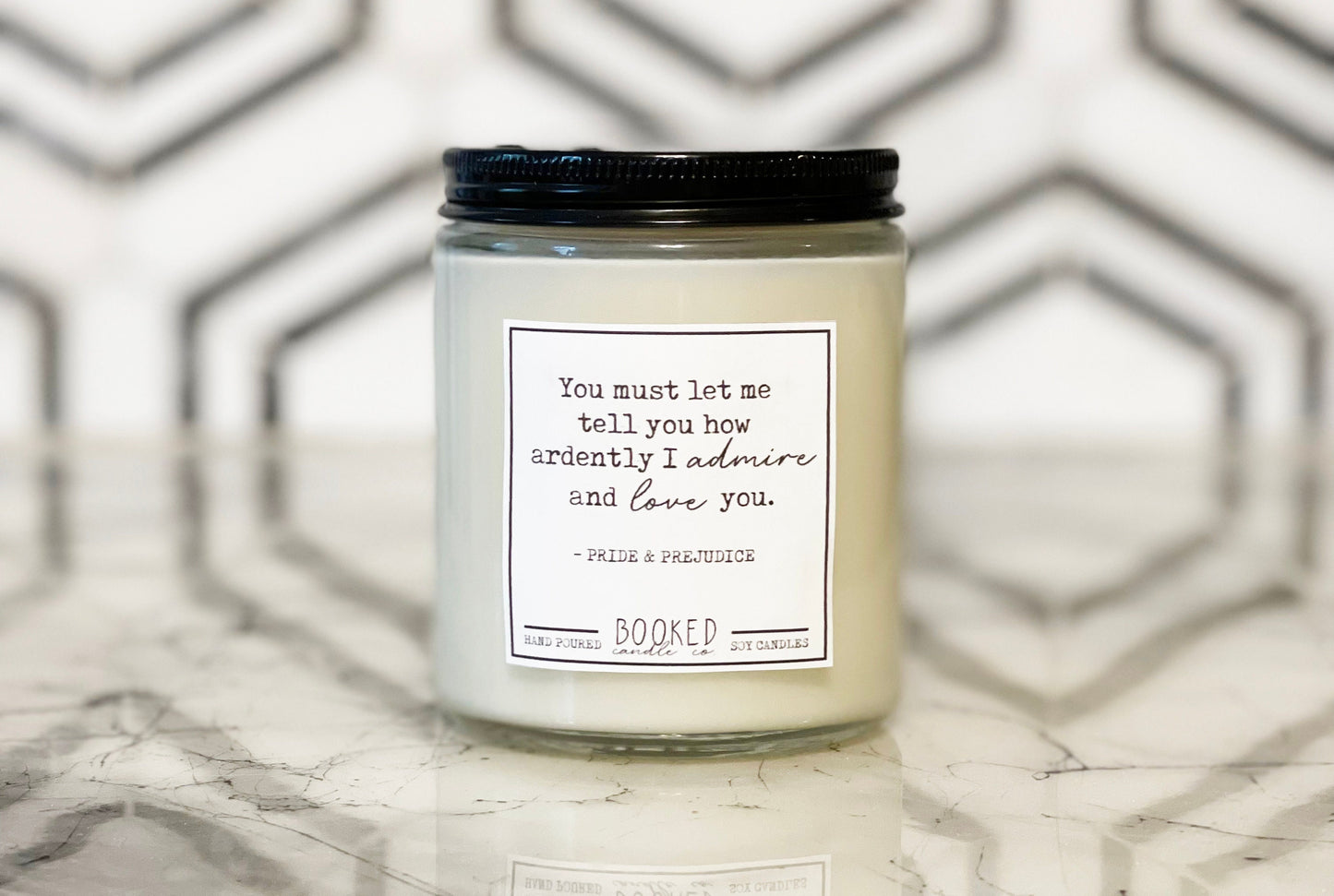Image of "Ardently Admire And Love - Pride & Prejudice" labelled candle