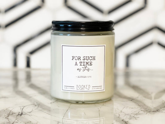 Image of "For Such A Time As This - Esther 4:14" labelled candle