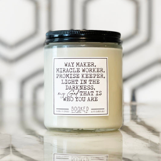 Image of "Way Maker Lyrics" labelled candle