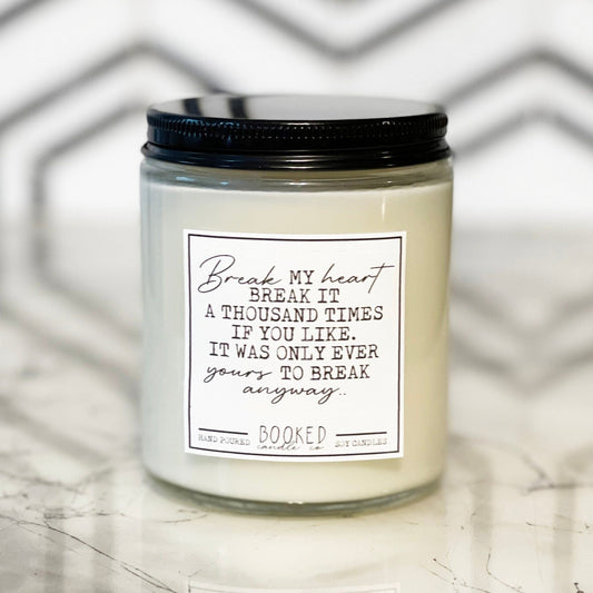 Image of "Break My Heart - The Selection Series" labelled candle