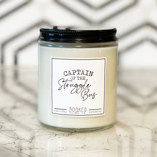 Image of "Captain Of The Struggle Bus" labelled candle