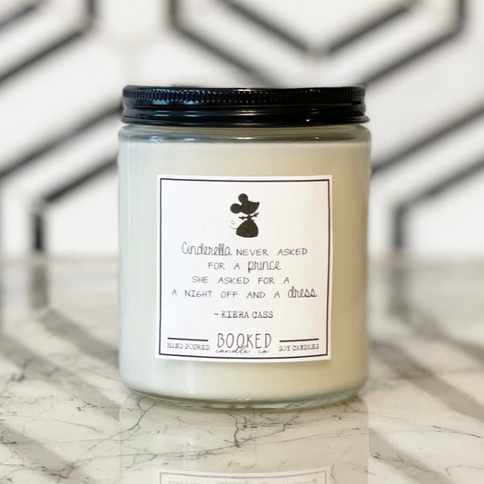 Image of "Cinderella Never Asked For A Prince" labelled candle