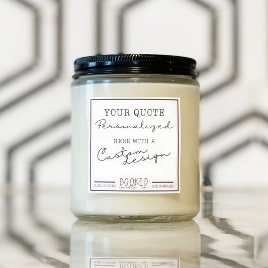 Image of a personalizable, custom-design soy candle from Booked Candle Co.