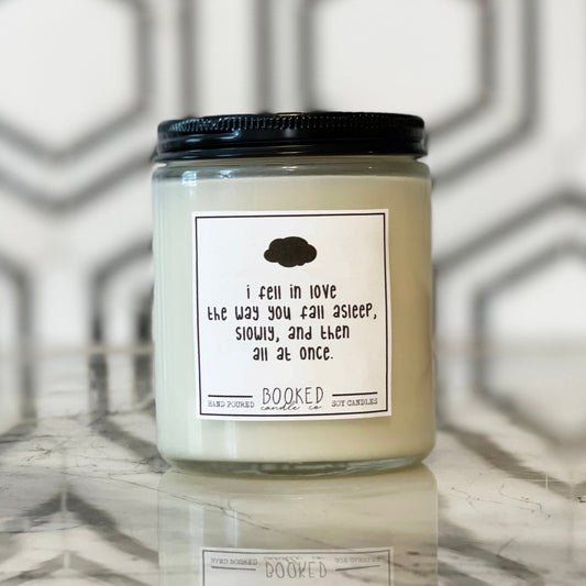 Image of "I Fell In Love - The Fault in Our Stars" labelled candle