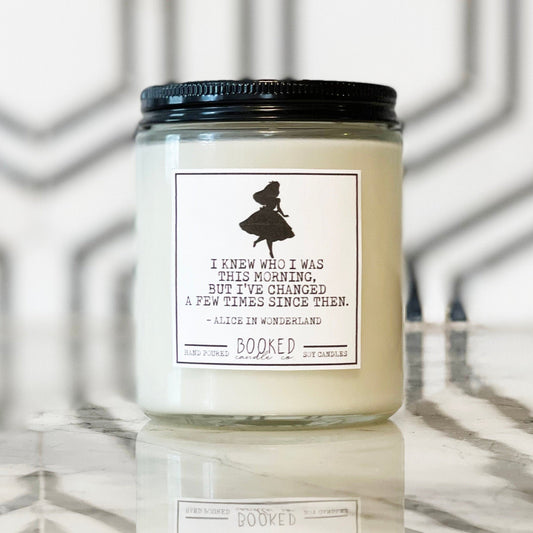 Image of "I've Changed Since This Morning" Alice In Wonderland-inspired labelled soy candle