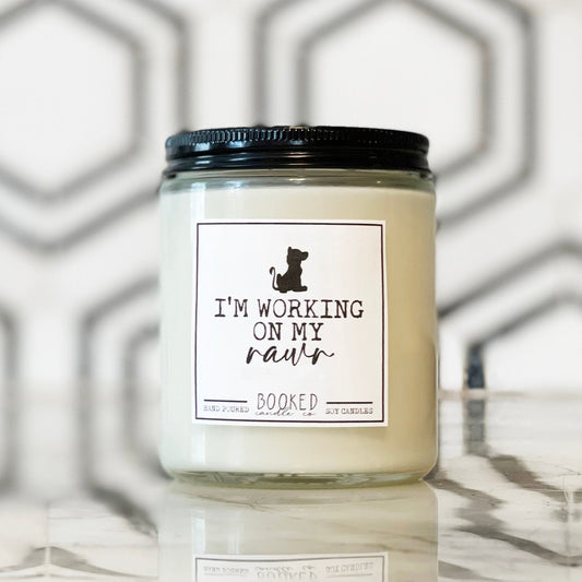 Image of "Working On My Rawr - Lion King Inspired" labelled candle