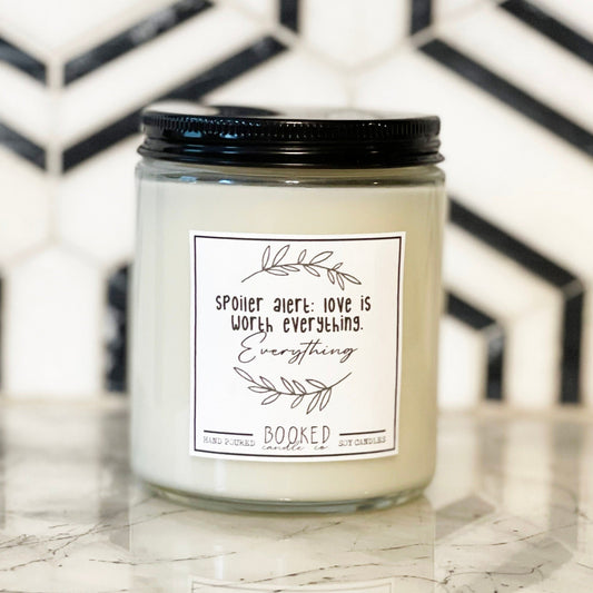 Image of "Love Is Worth Everything - Everything Everything" labelled candle