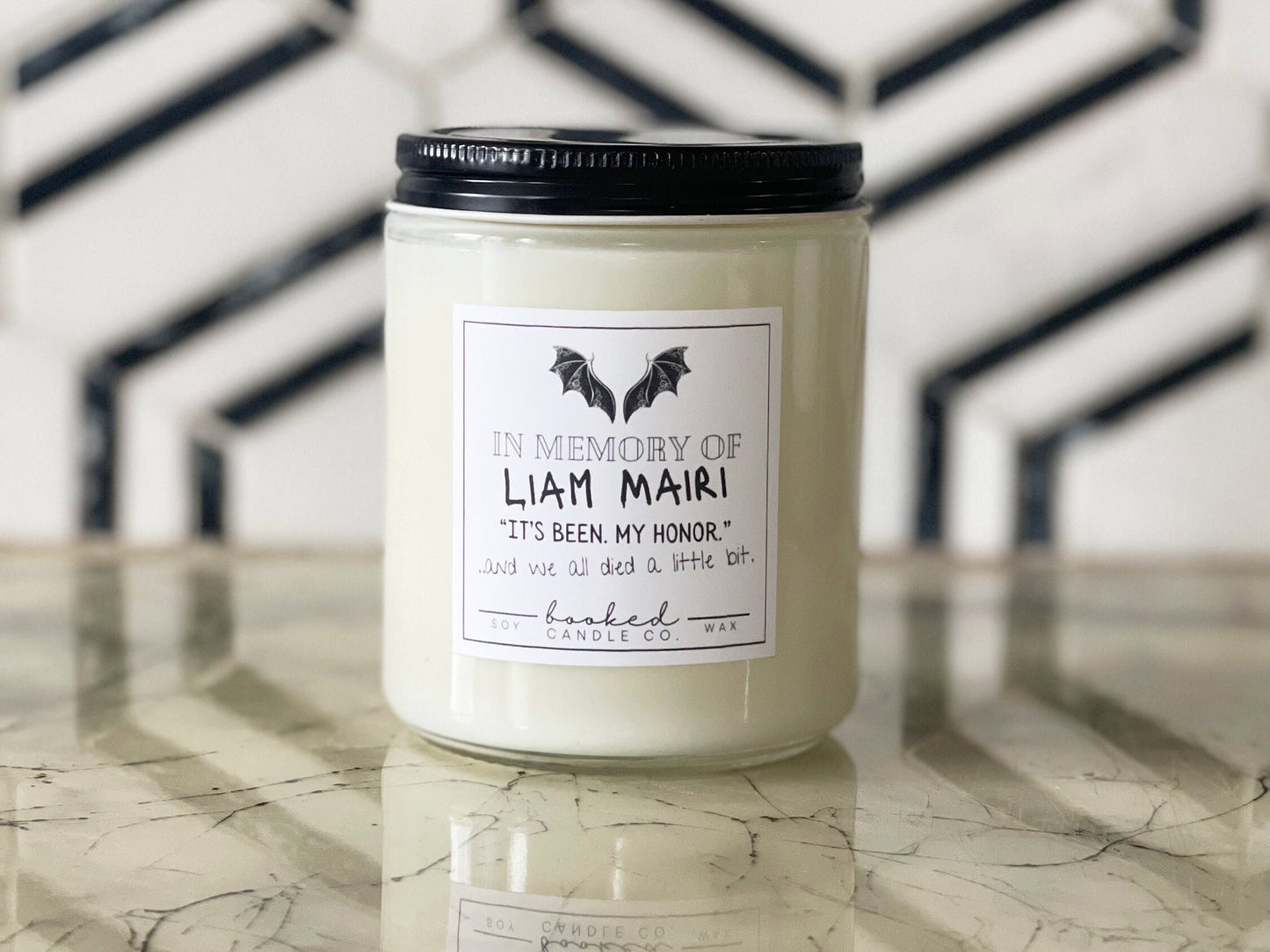 Image of "RIP Liam - Fourth Wing Series" labelled candle