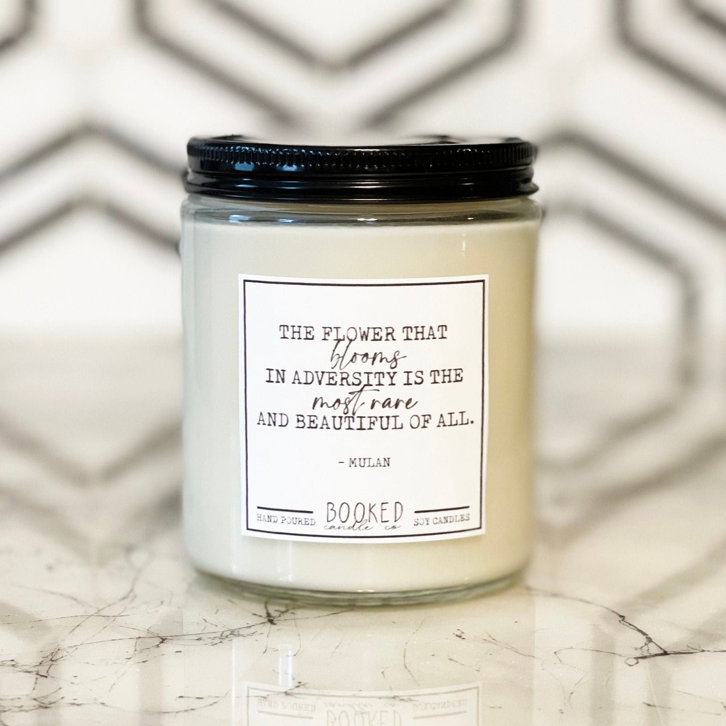 Image of "The Flower That Blooms.. - Mulan Inspired" labelled candle